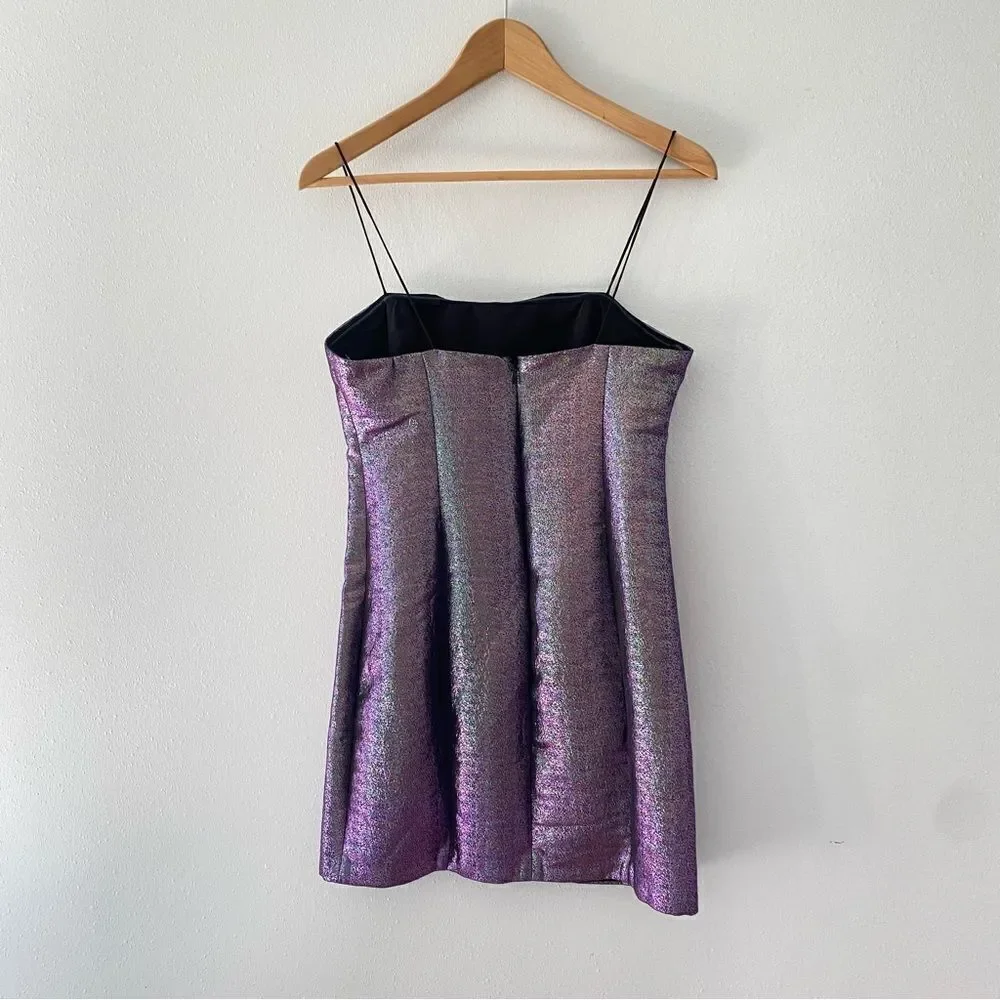 LIKELY Hayley Iridescent Purple Liquid Shimmer Metallic Sleeveless Mini Dress 6
